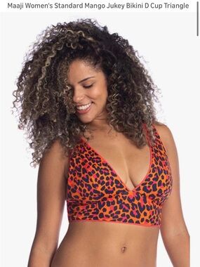 Maaji Mango Jukey Reversible Long Line Triangle Leopard Bikini Top L/XL